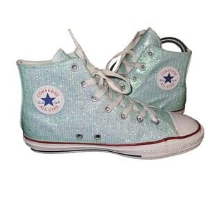 Converse Chuck Taylor All Star Hi 663626C Teal blue Glitter Shoes size 5